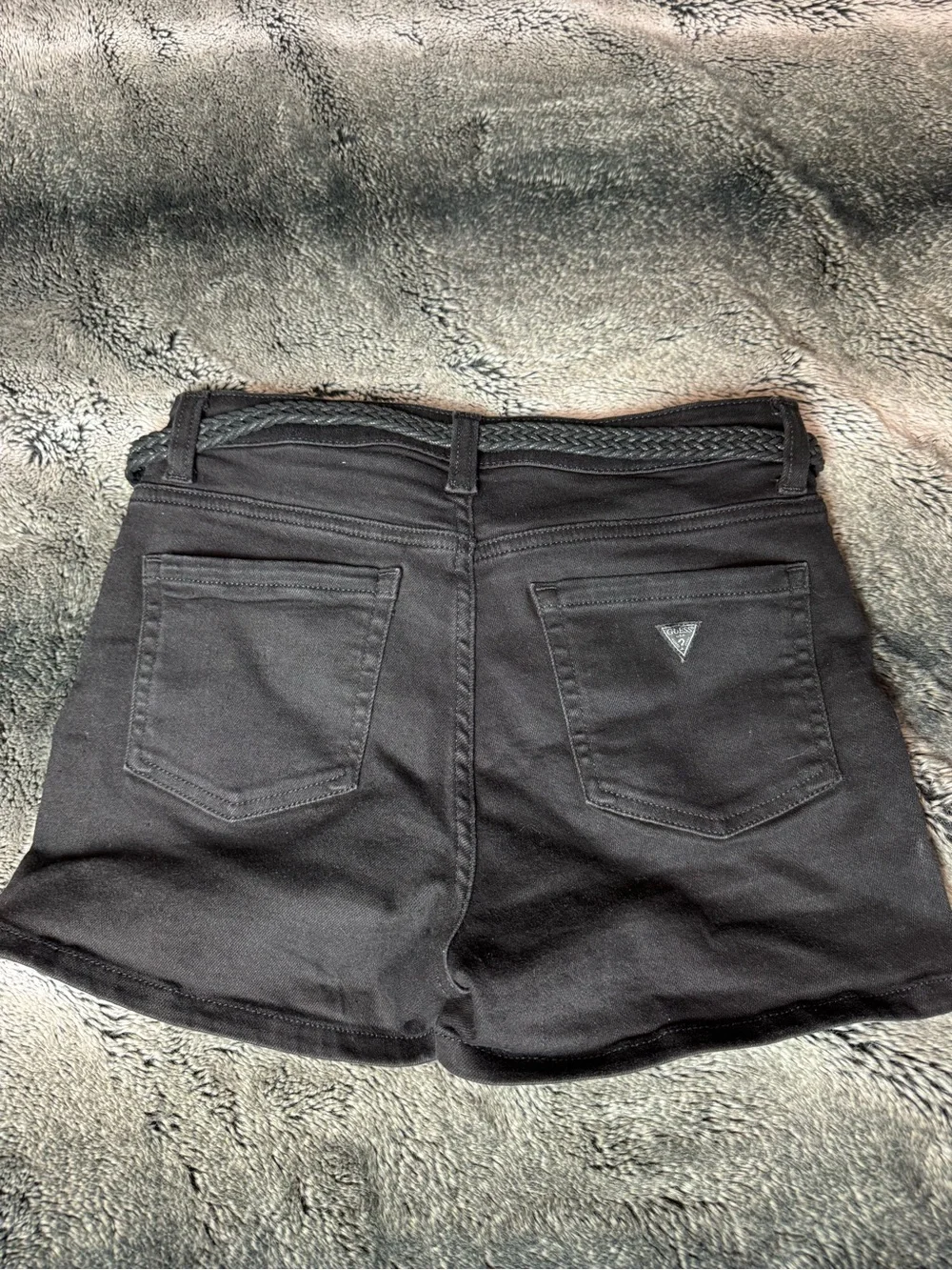 GUESS Black Men’s Denim Jean Shorts with Braided Belt